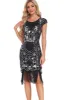 Black Sheath Cap Sleeves Sequins 1920s Flapper Dress with Fringes sold by Zapaka