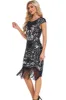 Black Sheath Cap Sleeves Sequins 1920s Flapper Dress with Fringes sold by Zapaka