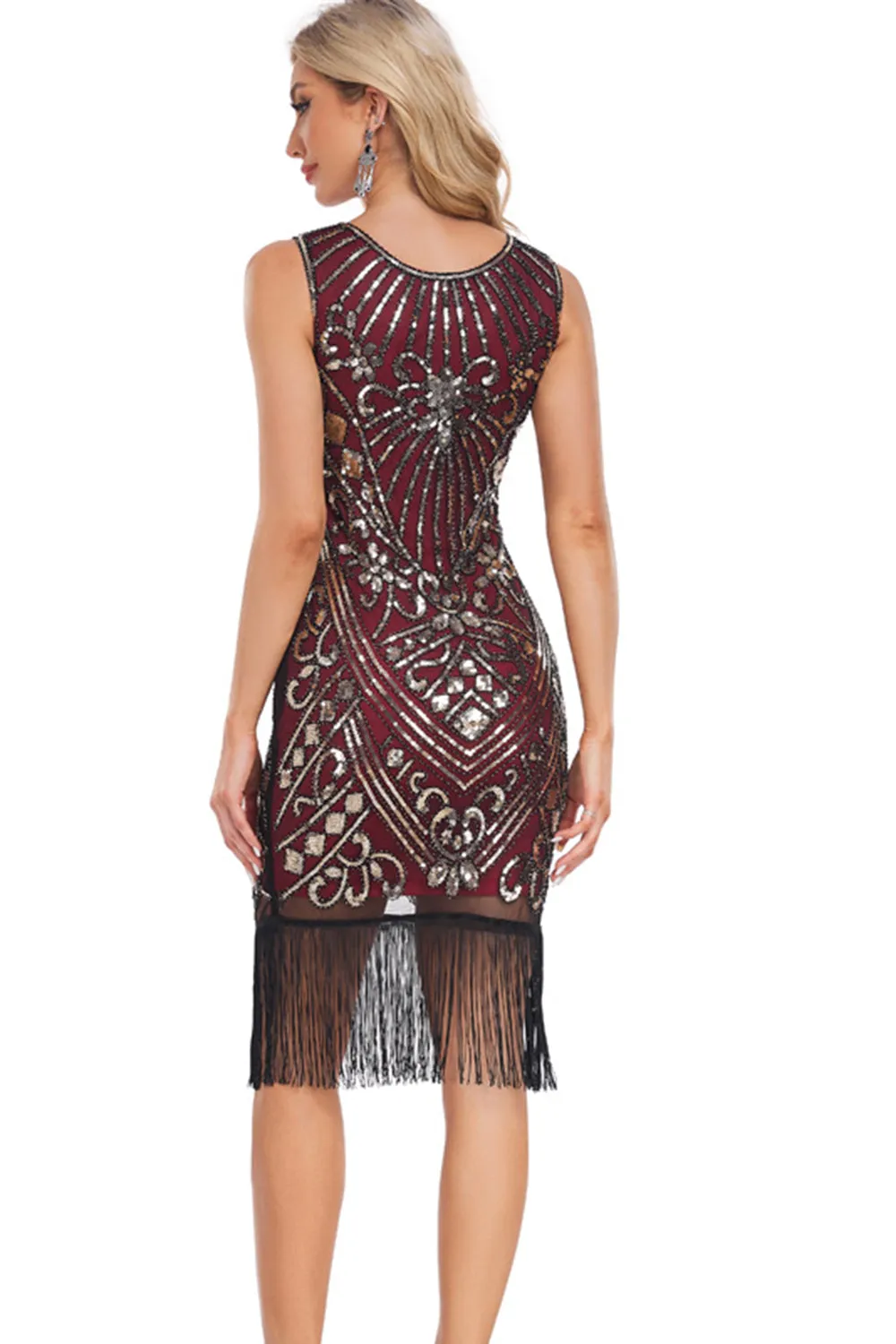 Sparkly Golden Red Sequins Fringed 1920s Gatsby Dress sold by Zapaka product image thumbnail 2