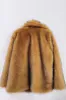 Fluffy Brown Notched Lapel Faux Fur Coat sold by Zapaka