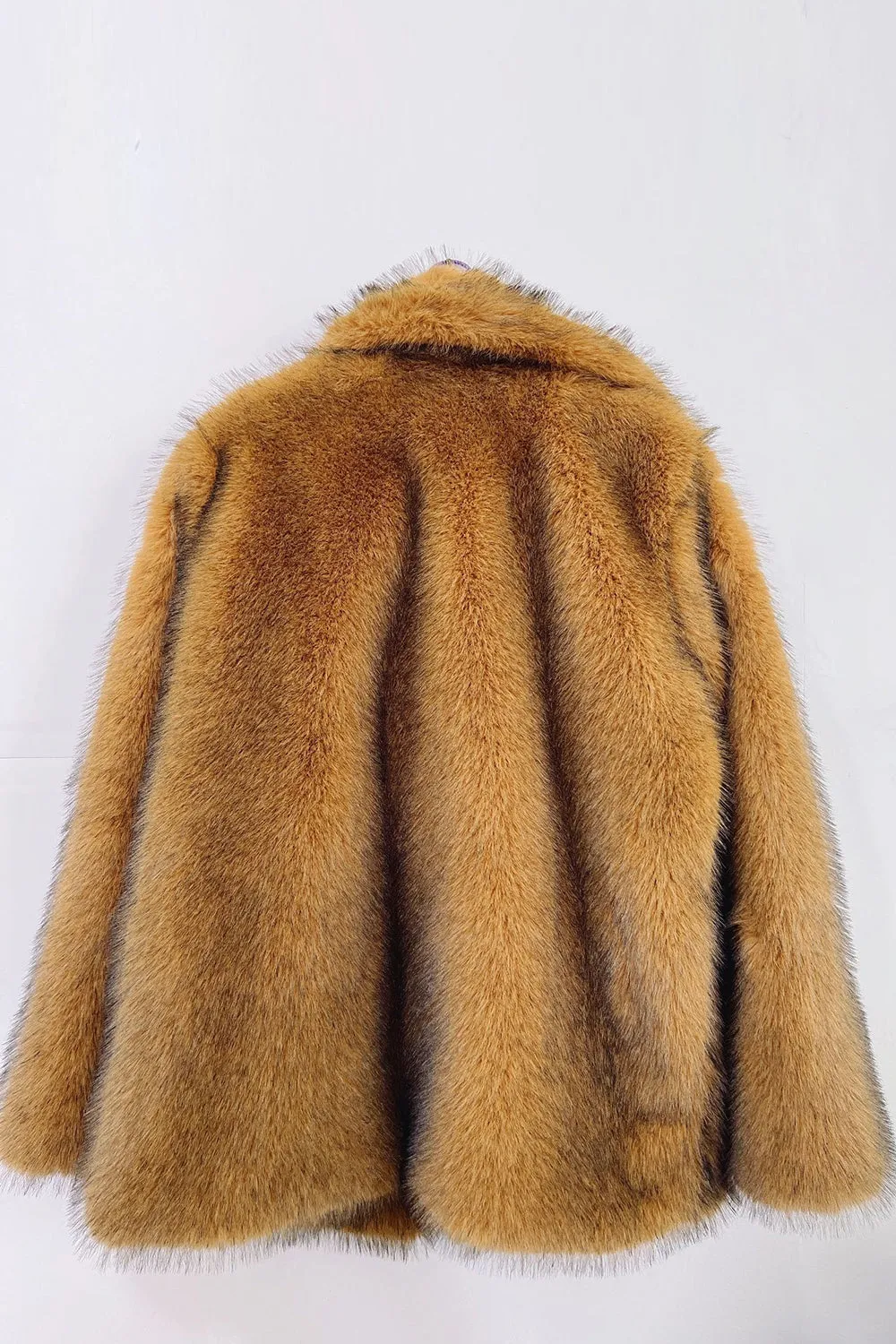 Fluffy Brown Notched Lapel Faux Fur Coat sold by Zapaka product image thumbnail 2
