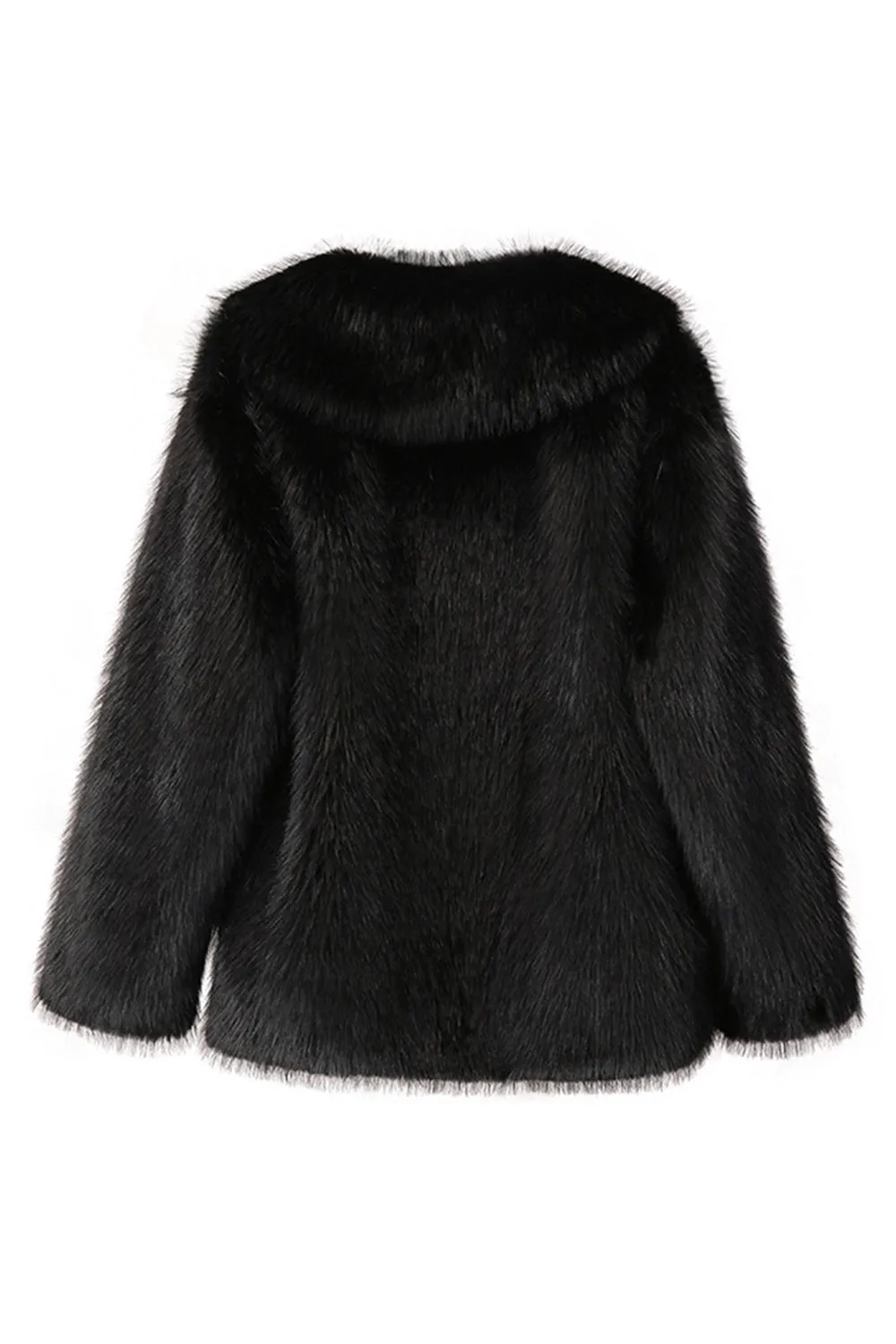 Black Notched Lapel Long Sleeves Faux Fur Short Coat sold by Zapaka product image thumbnail 2