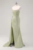 Sage Strapless Mermaid Satin Long Bridesmaid Dress with Slit sold by Zapaka