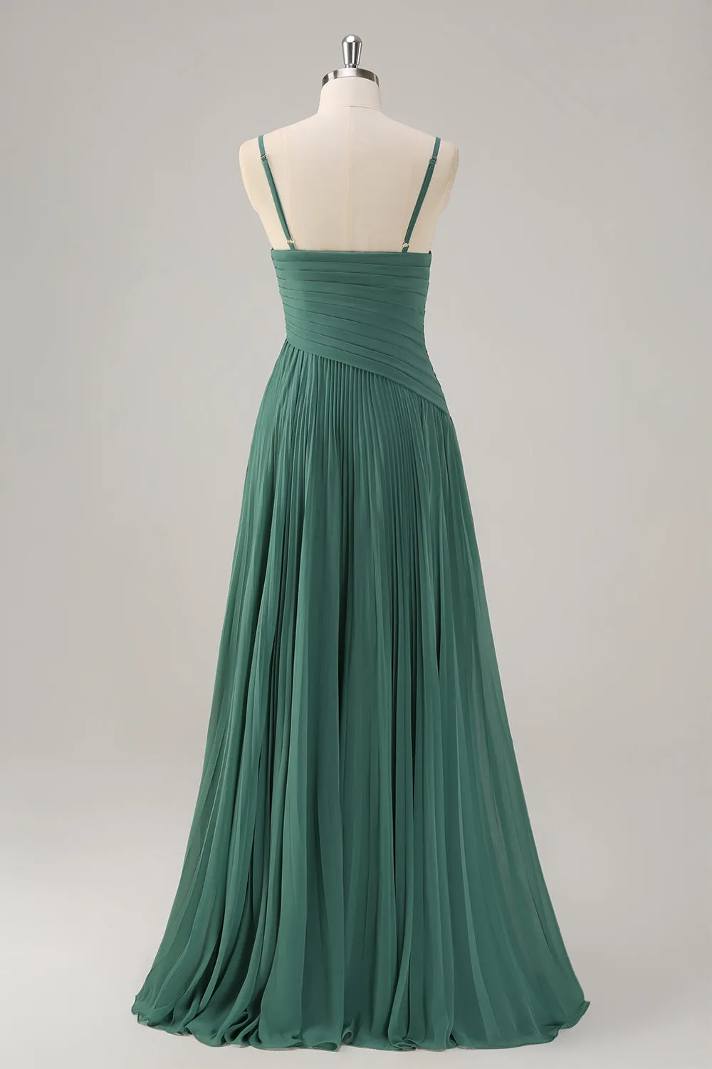 Eucalyptus A-Line Spaghetti Straps Pleated Chiffon Bridesmaid Dress with Slit sold by Zapaka product image thumbnail 2