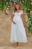 A Line White Long Maternity Bridesmaid Dress With Short Sleeves sold by Zapaka