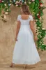 A Line White Long Maternity Bridesmaid Dress With Short Sleeves sold by Zapaka