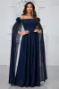 Navy Pleated A Line Off the Shoulder Long Prom Dress sold by Zapaka