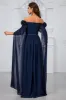 Navy Pleated A Line Off the Shoulder Long Prom Dress sold by Zapaka