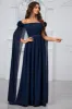 Navy Pleated A Line Off the Shoulder Long Prom Dress sold by Zapaka