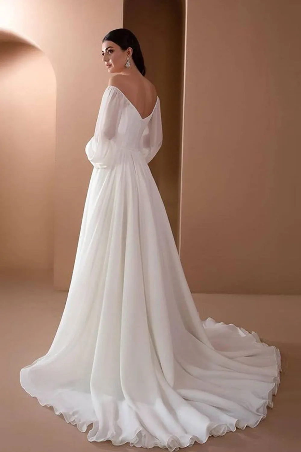 White Off the Shoulder Long Sleeves A-Line Wedding Party Dress sold by Zapaka product image thumbnail 2