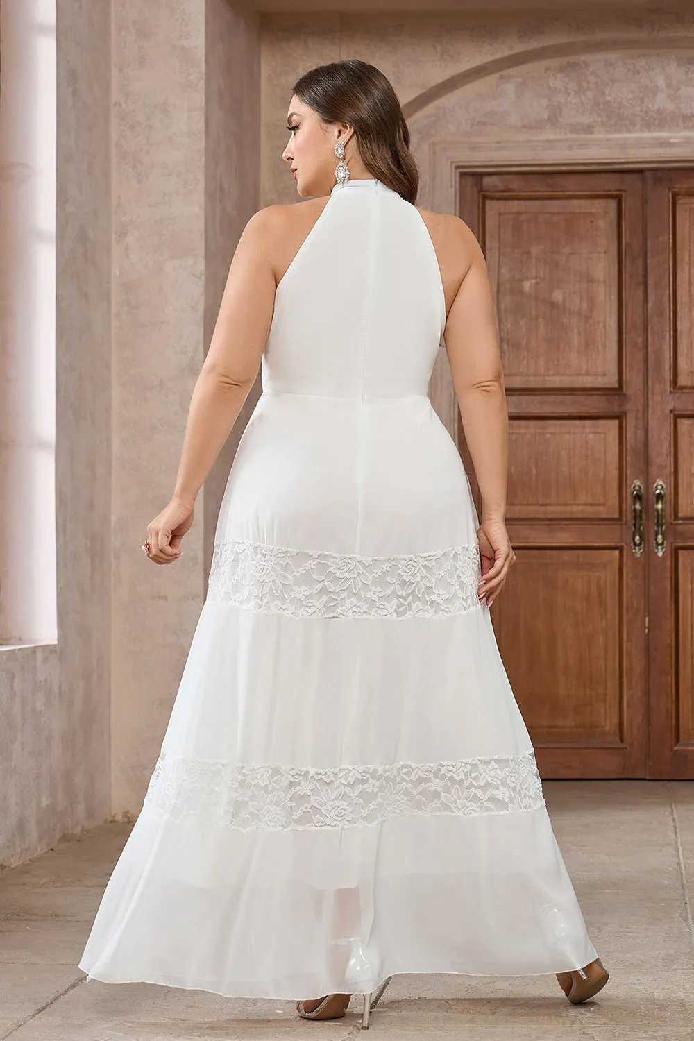 White A-Line Halter Lace Long Party Dress sold by Zapaka product image thumbnail 2