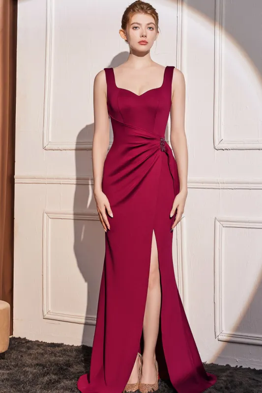 Burgundy Mermaid Long Prom Dress with Slit sold by Zapaka
