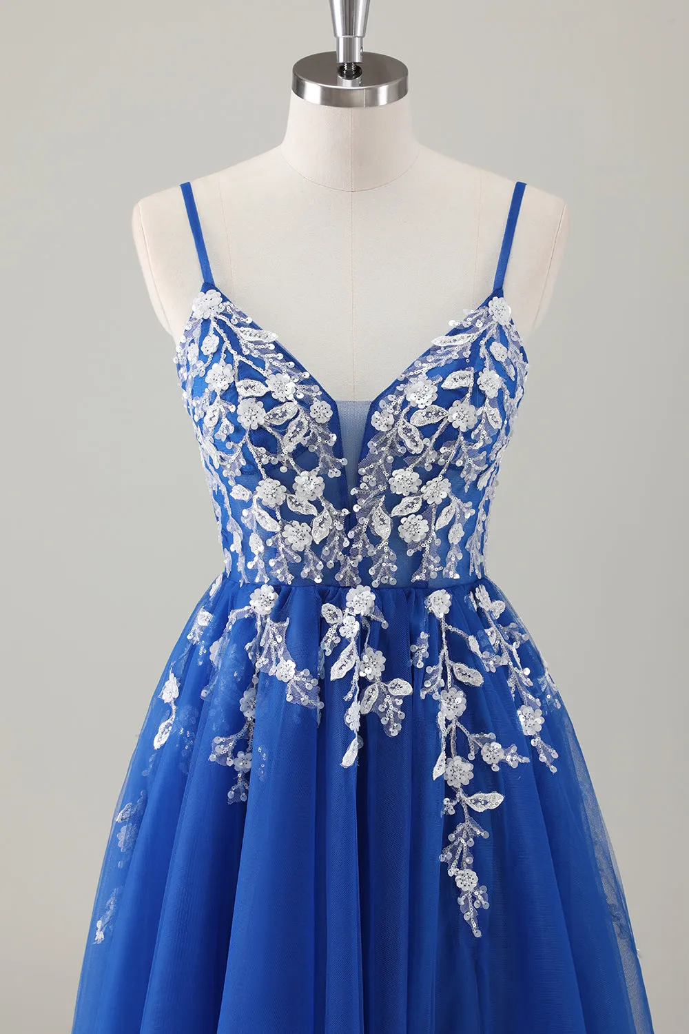 Royal Blue Ball-Gown Long Appliqued Prom Dress with Slit sold by Zapaka product image thumbnail 4