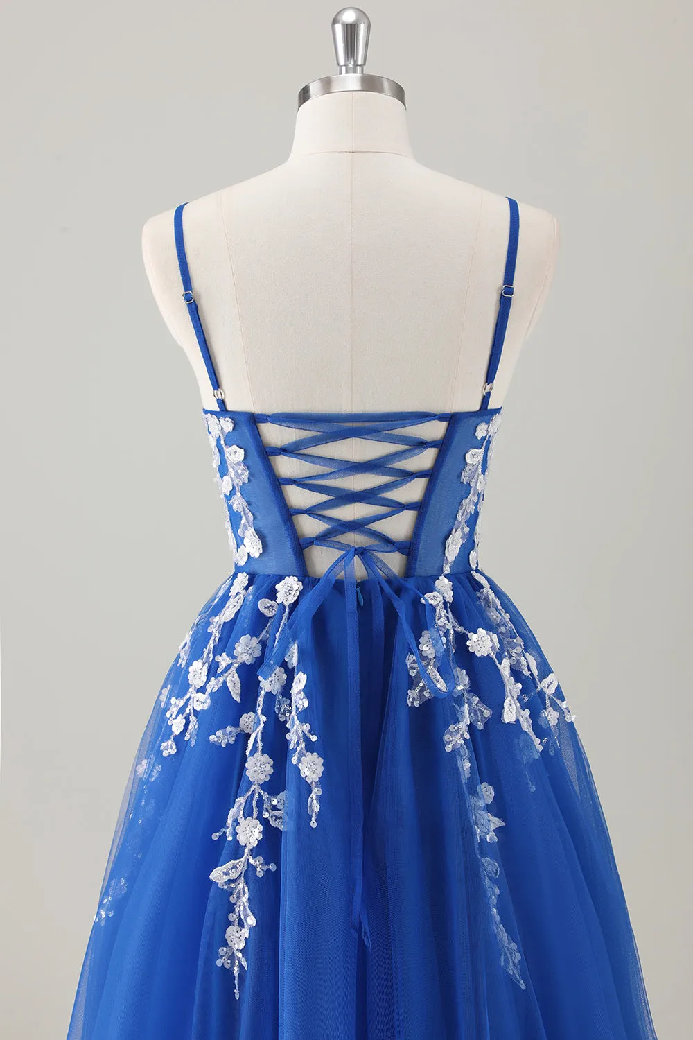 Royal Blue Ball-Gown Long Appliqued Prom Dress with Slit sold by Zapaka product image thumbnail 5