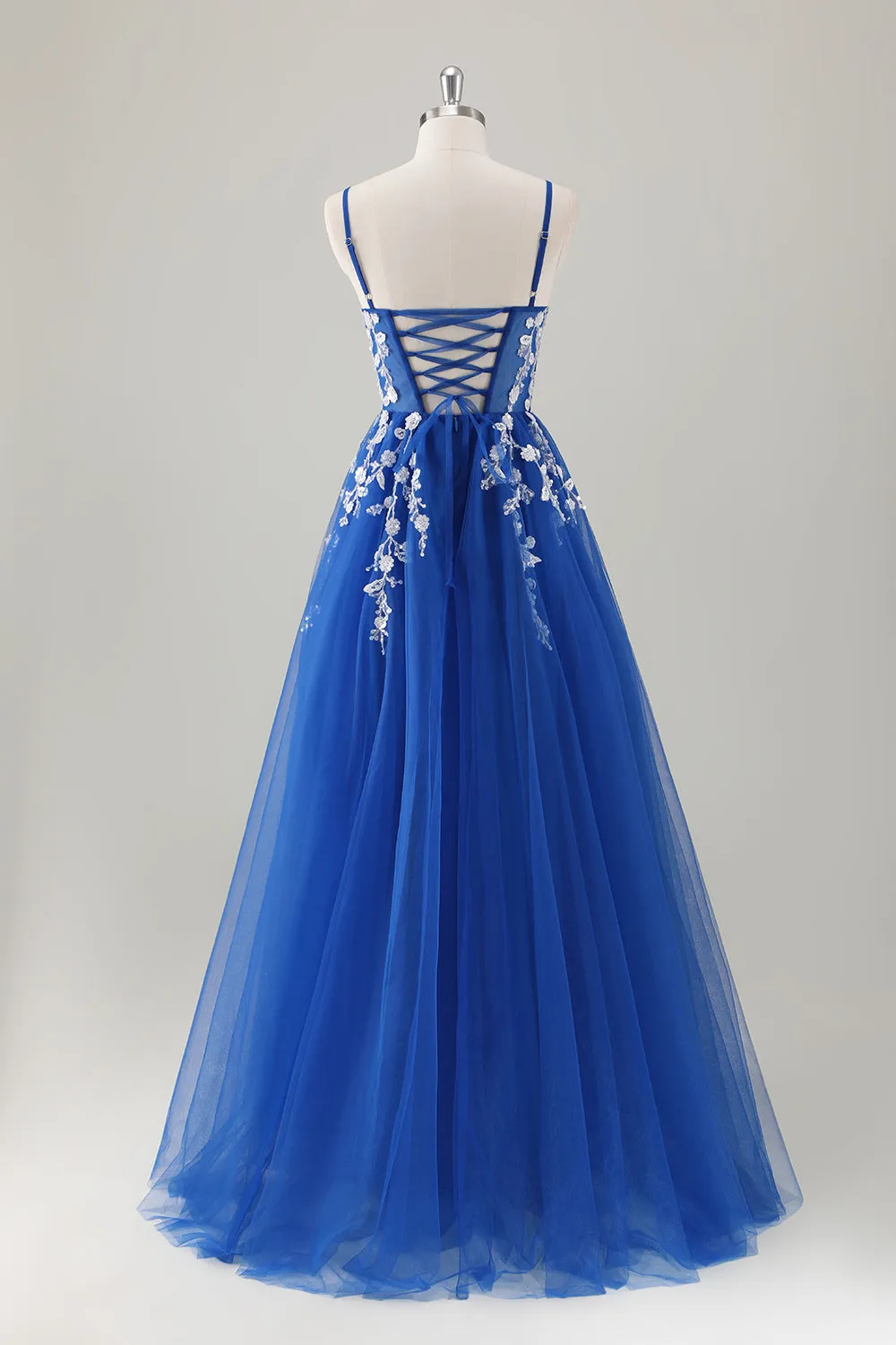 Royal Blue Ball-Gown Long Appliqued Prom Dress with Slit sold by Zapaka product image thumbnail 2