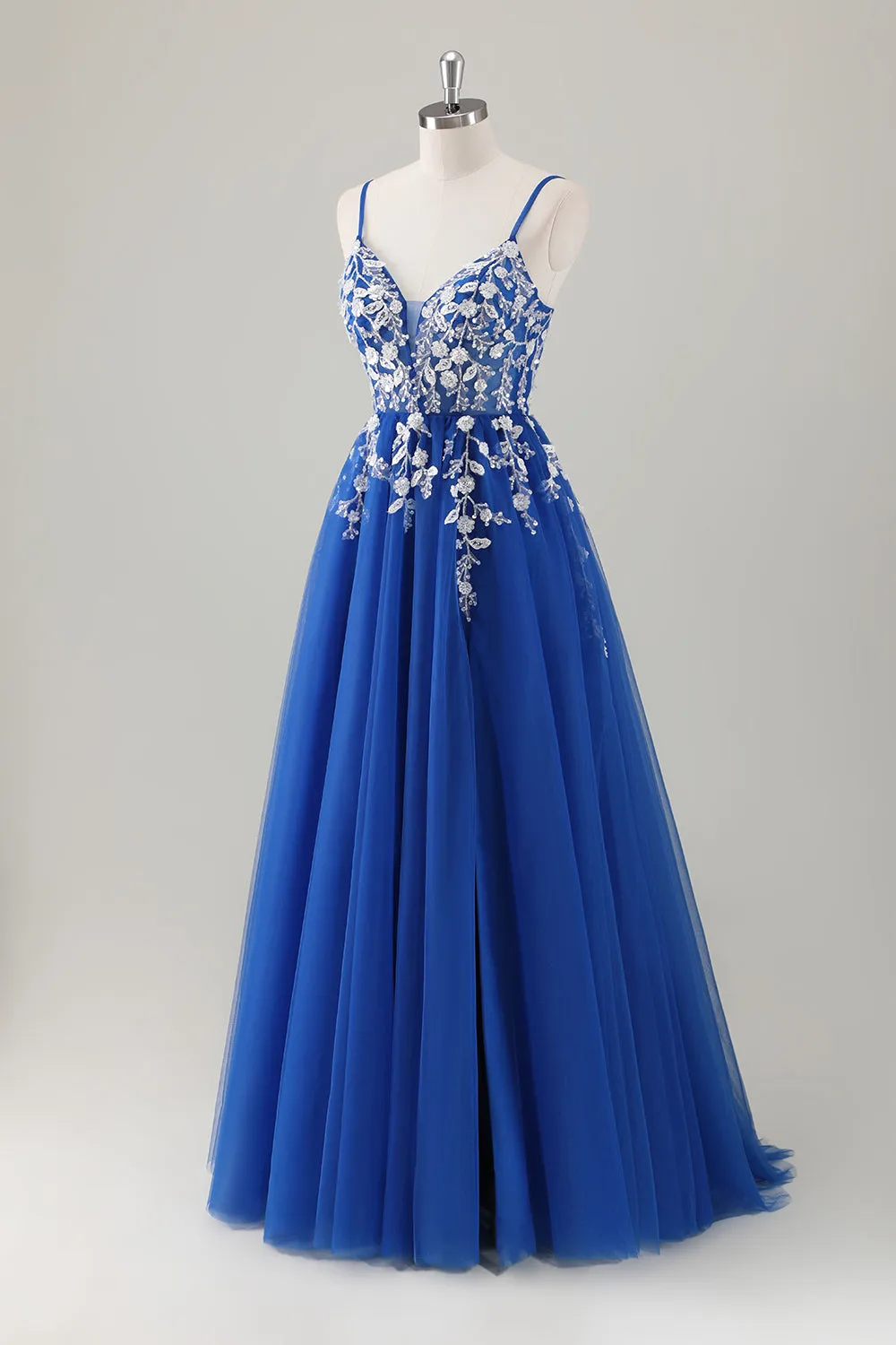 Royal Blue Ball-Gown Long Appliqued Prom Dress with Slit sold by Zapaka product image thumbnail 3