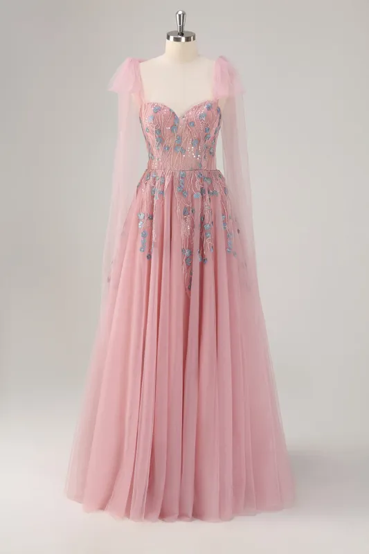 Pink A-Line Long Prom Dress with Appliques sold by Zapaka