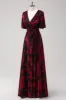 Burgundy A Line Burnout Velvet Long Prom Dress sold by Zapaka