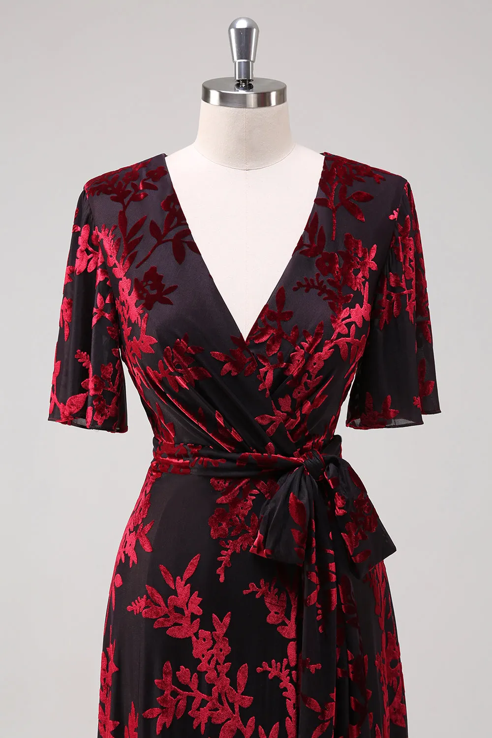 Burgundy A Line Burnout Velvet Long Prom Dress sold by Zapaka product image thumbnail 4