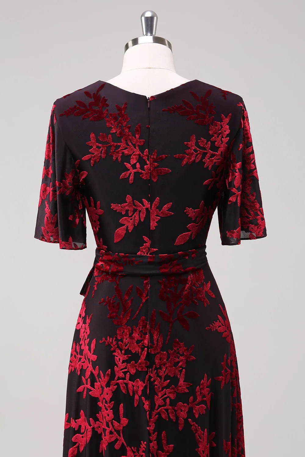 Burgundy A Line Burnout Velvet Long Prom Dress sold by Zapaka product image thumbnail 5