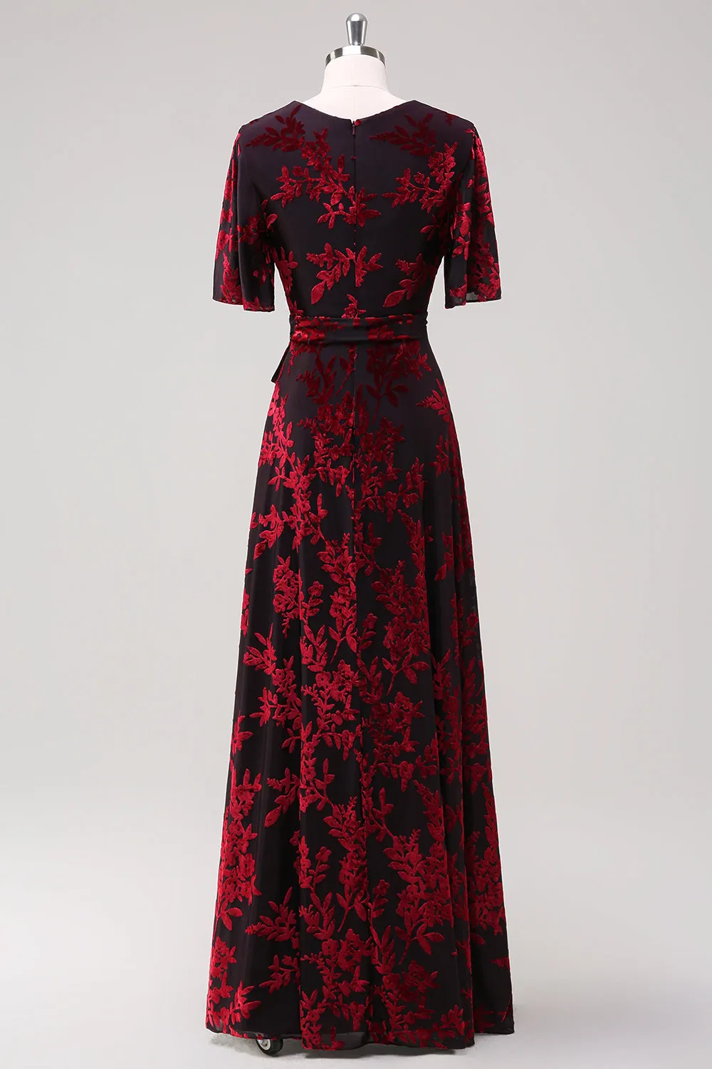 Burgundy A Line Burnout Velvet Long Prom Dress sold by Zapaka product image thumbnail 2