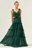 Dark Green A-Line Chiffon Ruffled Long Bridesmaid Dress with Hollow Out sold by Zapaka