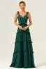 Dark Green A-Line Chiffon Ruffled Long Bridesmaid Dress with Hollow Out sold by Zapaka