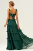Dark Green A-Line Chiffon Ruffled Long Bridesmaid Dress with Hollow Out sold by Zapaka