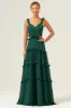Dark Green A-Line Chiffon Ruffled Long Bridesmaid Dress with Hollow Out sold by Zapaka