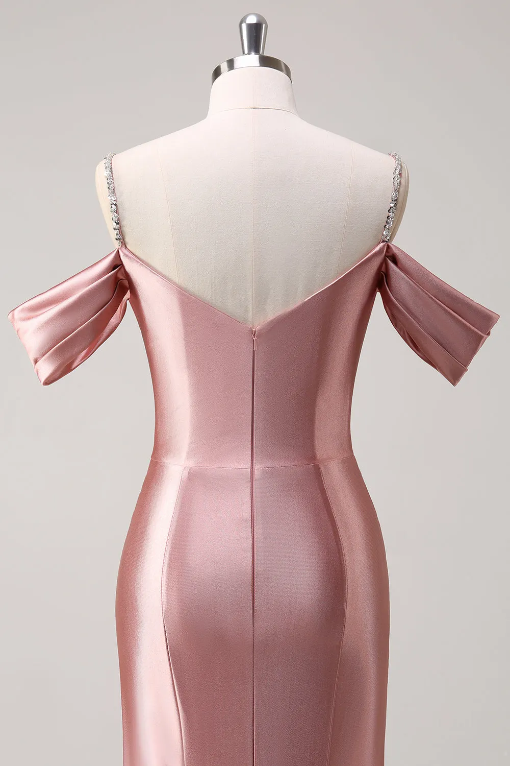 Glitter Blush Mermaid Cold Shoulder Ruched Long Prom Dress with Beading sold by Zapaka product image thumbnail 5