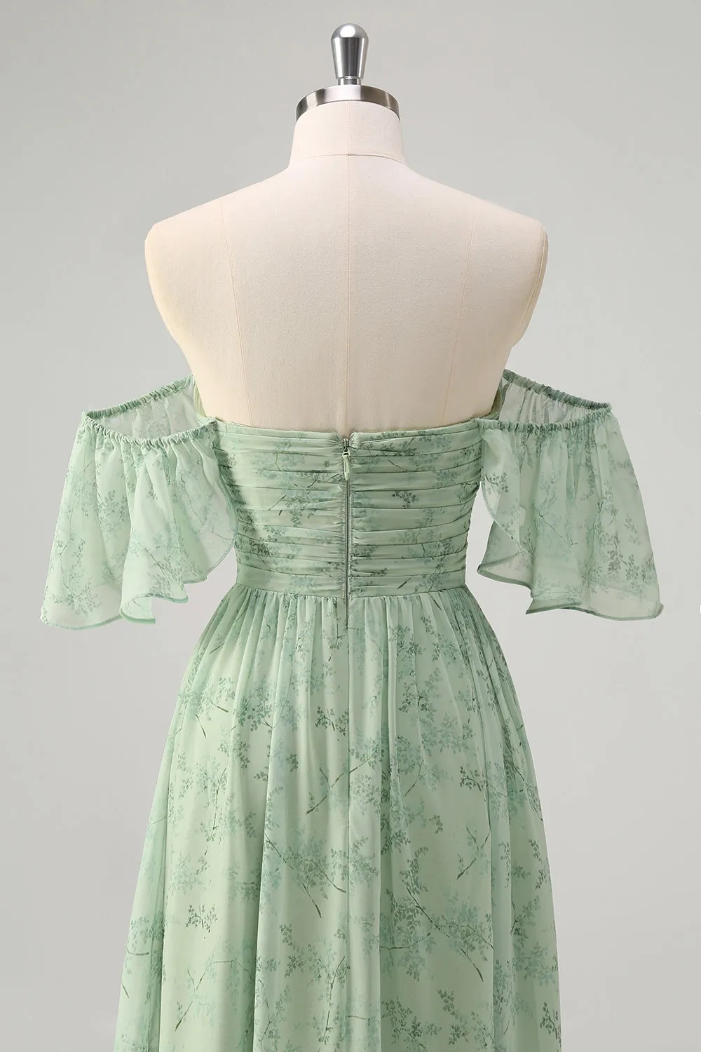 Dusty Sage A Line Off the Shoulder Print Long Prom Dress with Slit sold by Zapaka product image thumbnail 5