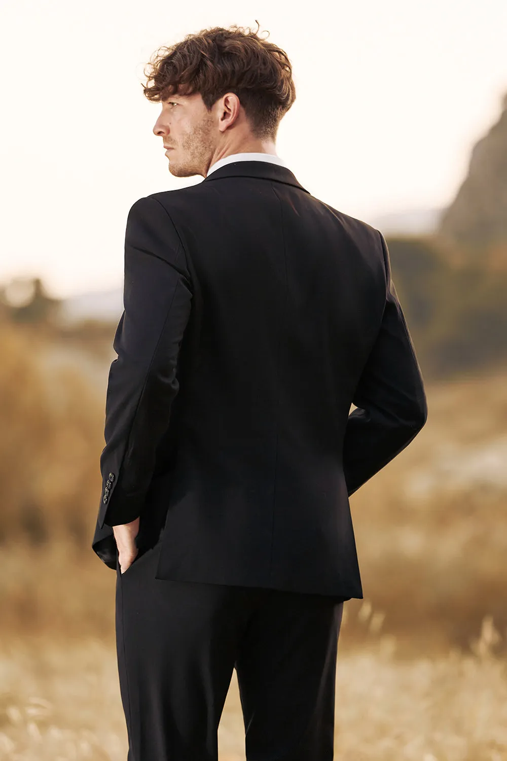 Black Notched Lapel Two Buttons Men's Wedding Suits sold by Zapaka product image thumbnail 2