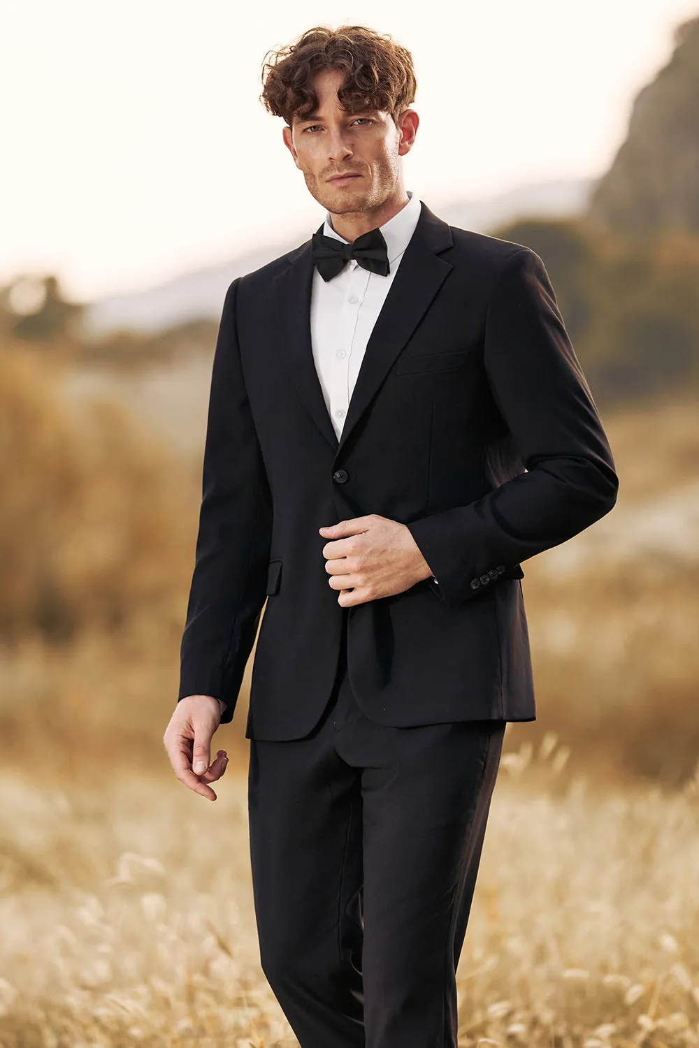 Black Notched Lapel Two Buttons Men's Wedding Suits sold by Zapaka product image thumbnail 4