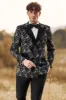 Black Jacquard 2 Pieces Peak Lapel Double Breasted Men's Prom Suits sold by Zapaka