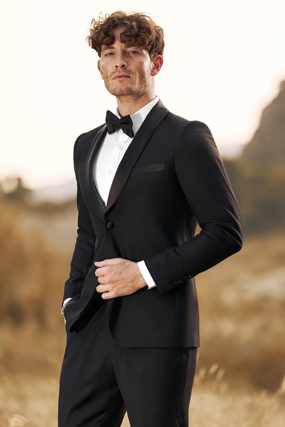 Black 3-Pieces Shawl Lapel Slim Fit Men's Suits sold by Zapaka product image thumbnail 5