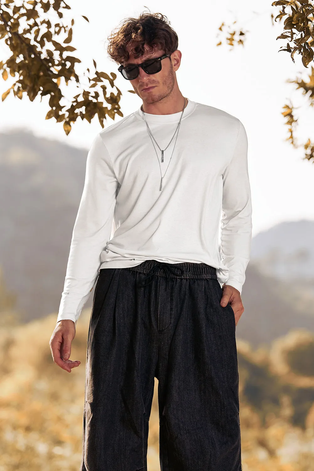 White Round Neck Long Sleeve Men's Bottoming Shirt sold by Zapaka product image thumbnail 4