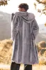 Grey Hooded Long Sleeve Faux Fur Winter Men's Coat sold by Zapaka