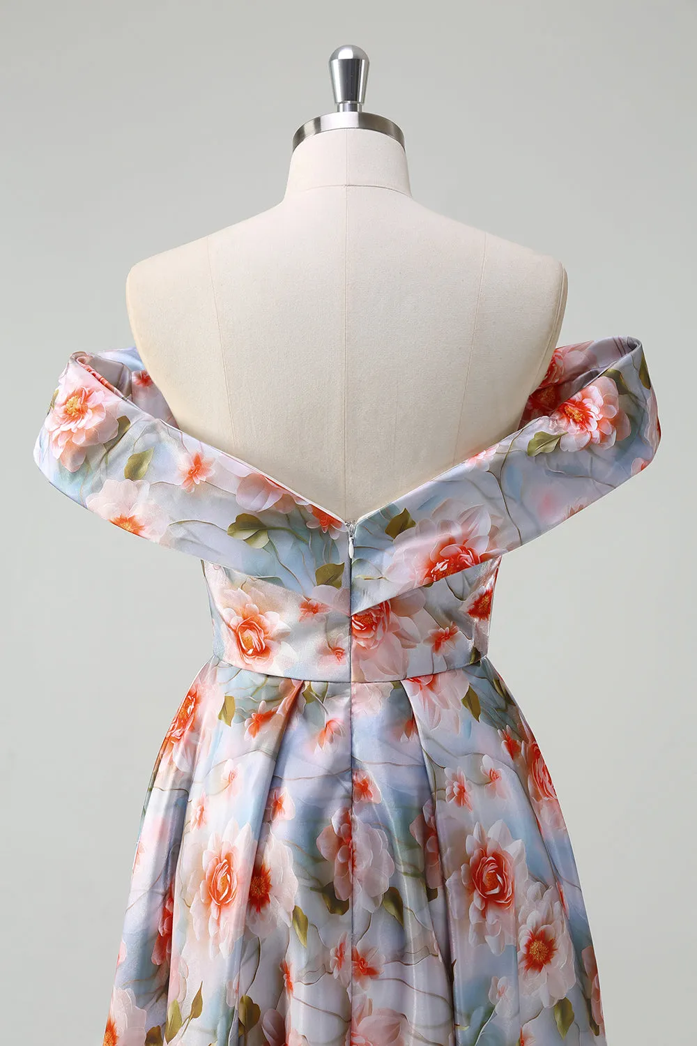 Blue Red Flower A Line Off The Shoulder Ruched Long Prom Dress sold by Zapaka product image thumbnail 5