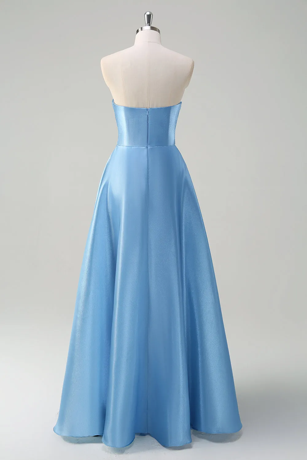 Blue A Line Strapless Pleated Corset Tiered Long Prom Dress with Sequins sold by Zapaka product image thumbnail 2