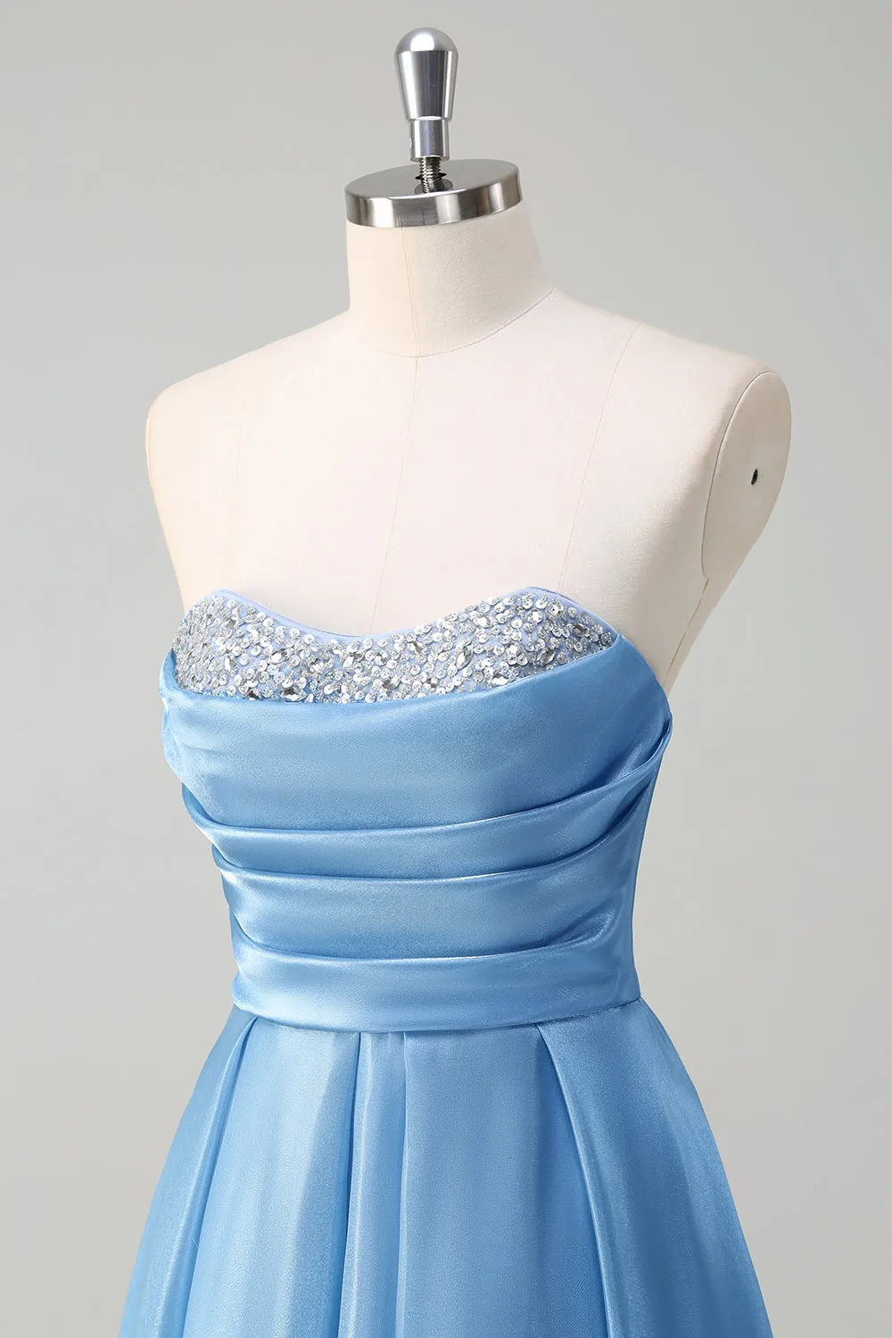 Blue A Line Strapless Pleated Corset Tiered Long Prom Dress with Sequins sold by Zapaka product image thumbnail 5