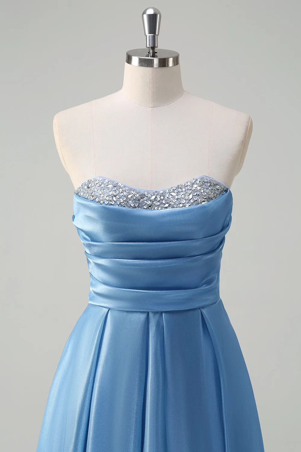 Blue A Line Strapless Pleated Corset Tiered Long Prom Dress with Sequins sold by Zapaka product image thumbnail 4
