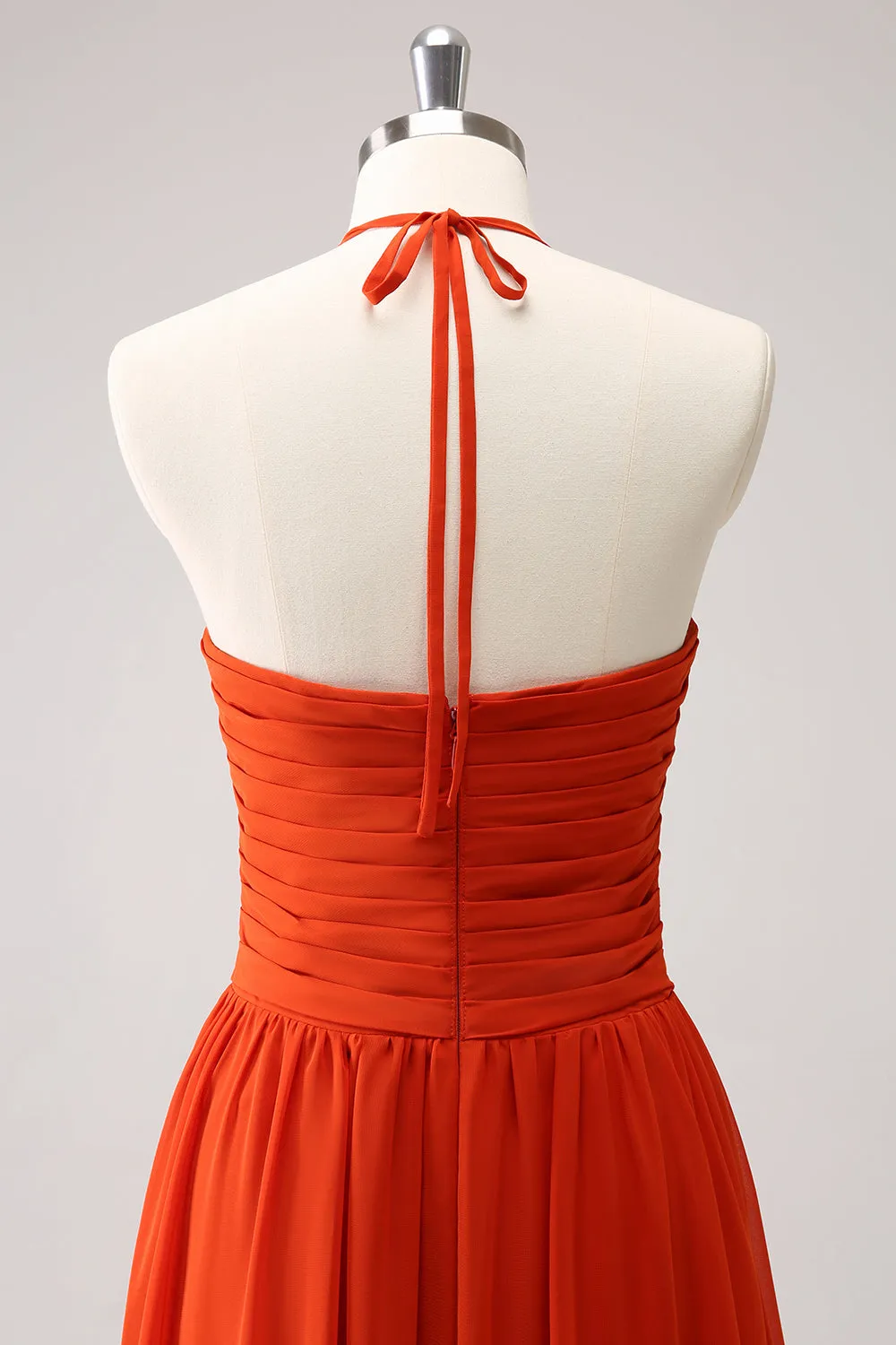 Orange A-Line Halter Ruched Long Bridesmaid Dress sold by Zapaka product image thumbnail 5