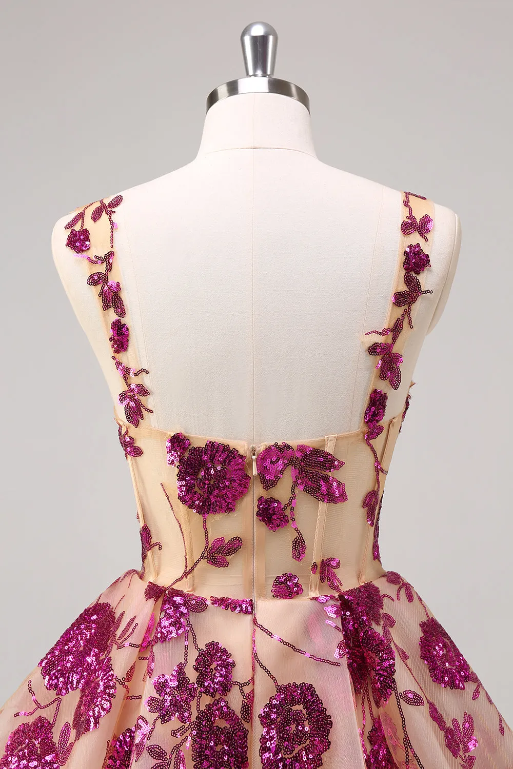 Sparkly Fuchsia A Line Corset Long Homecoming Dress with Sequins sold by Zapaka product image thumbnail 5