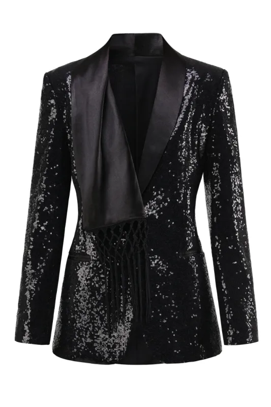 Sparkly Black Women's Prom Blazer with Fringes sold by Zapaka
