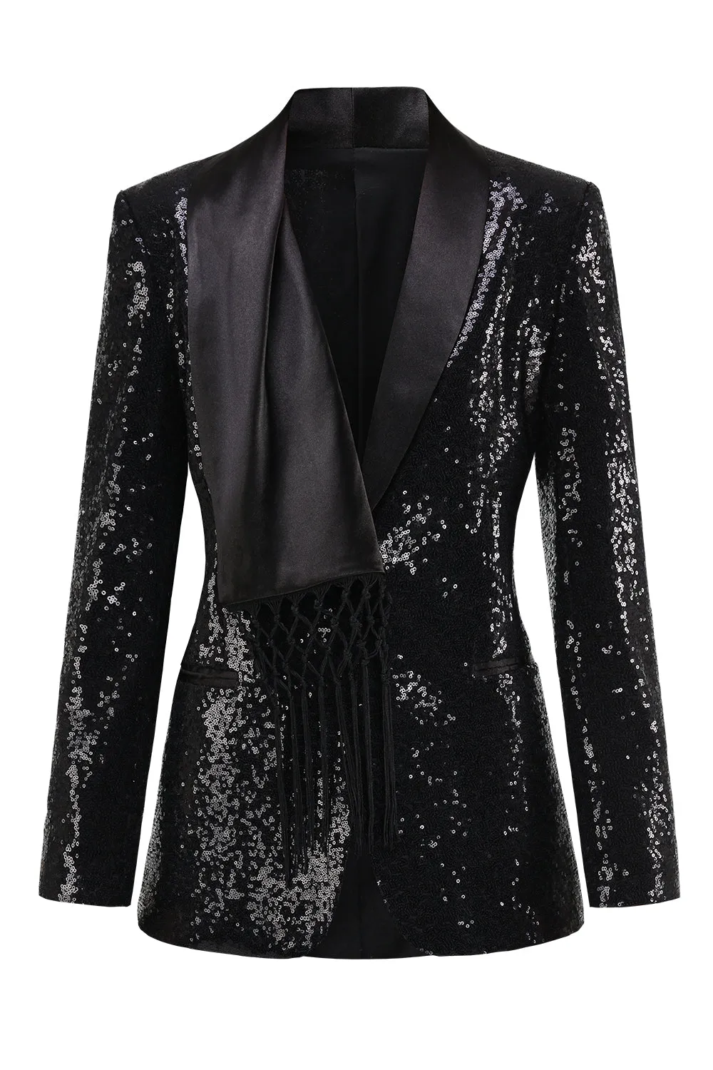 Sparkly Black Women's Prom Blazer with Fringes sold by Zapaka
