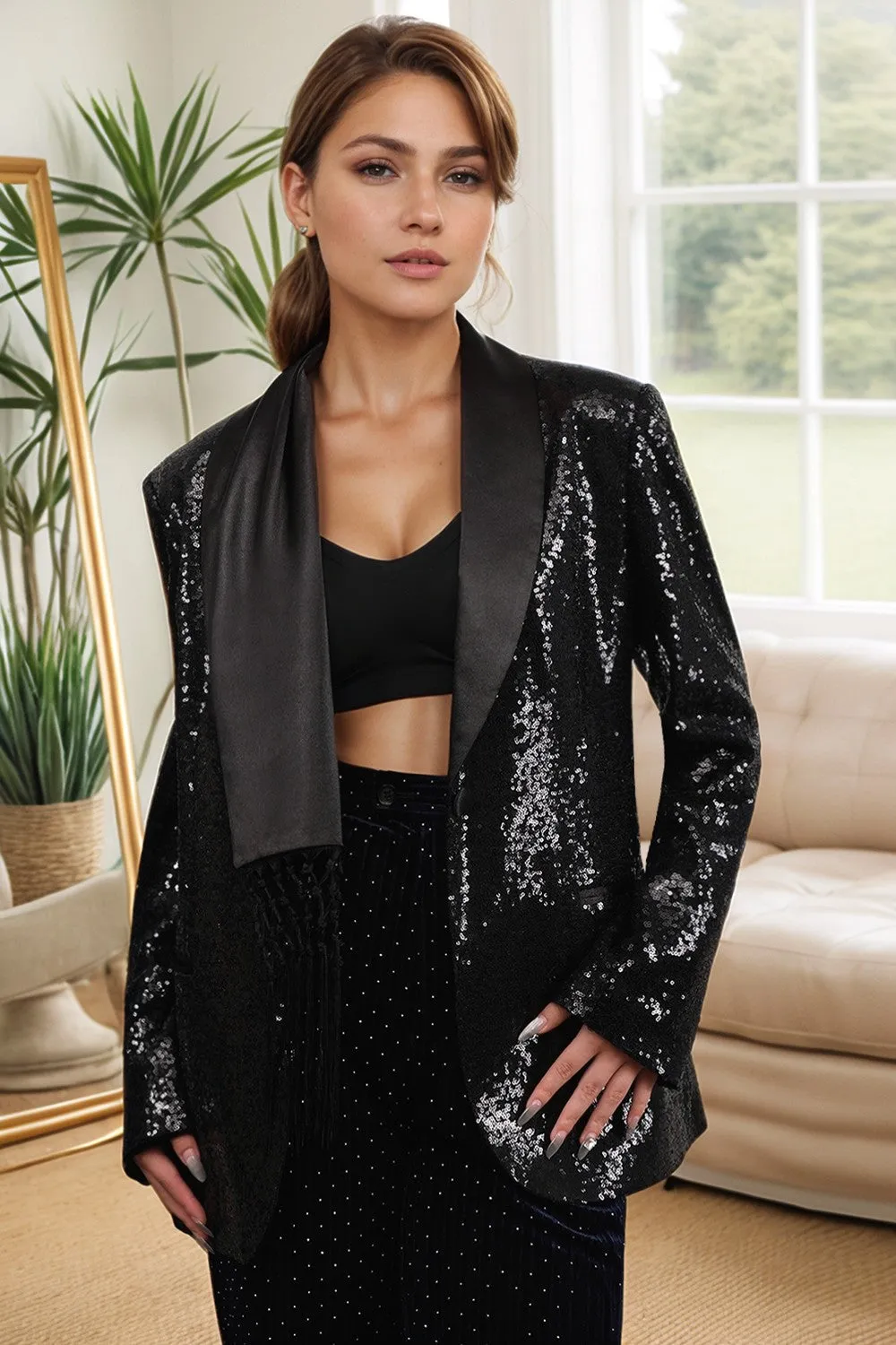 Sparkly Black Women's Prom Blazer with Fringes sold by Zapaka product image thumbnail 3