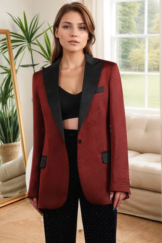 Rust Peak Lapel One Button Women Blazer sold by Zapaka