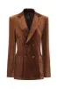 Coffee Peak Lapel Velvet Double Breasted Blazer sold by Zapaka