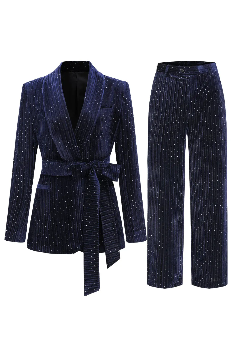 2 Pieces Shawl Lapel Navy Women's Suits with Belt sold by Zapaka