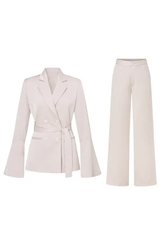 Champagne Double Breasted 2 Piece Women's Suits with Belt sold by Zapaka